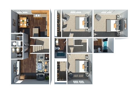 Floor plan for 3 beds, 2.5 baths, 1600 sqft